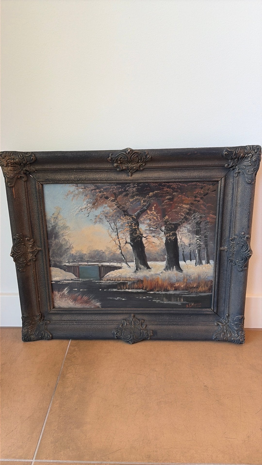 Schilderij Winterlandschap A. Bergman, Overige ondergronden, Ophalen of Verzenden, Landschap, Olieverf