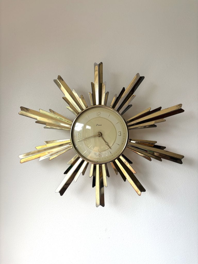 Mooi vintage MCM Paico starburst of sunburst wandklok 60s, Antiek en Kunst, Ophalen of Verzenden