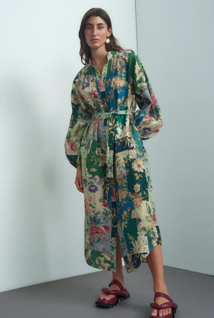 Alémais floral linnen jurk shirt dress mt 10 / M blauw/groen, Maat 38/40 (M), Overige kleuren, Verzenden, Alemais