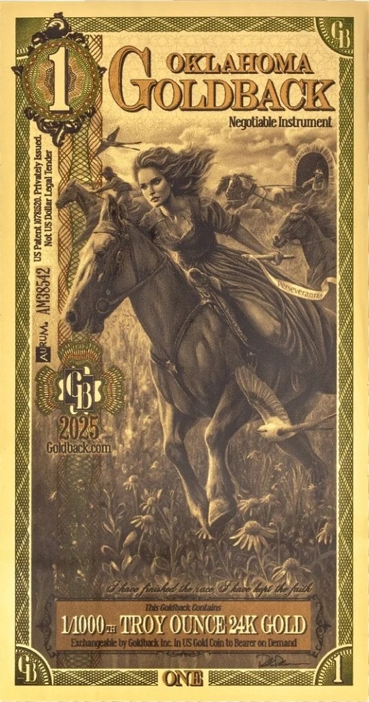 USA 1 goldback Oklahoma 2025, Verzenden, Goud