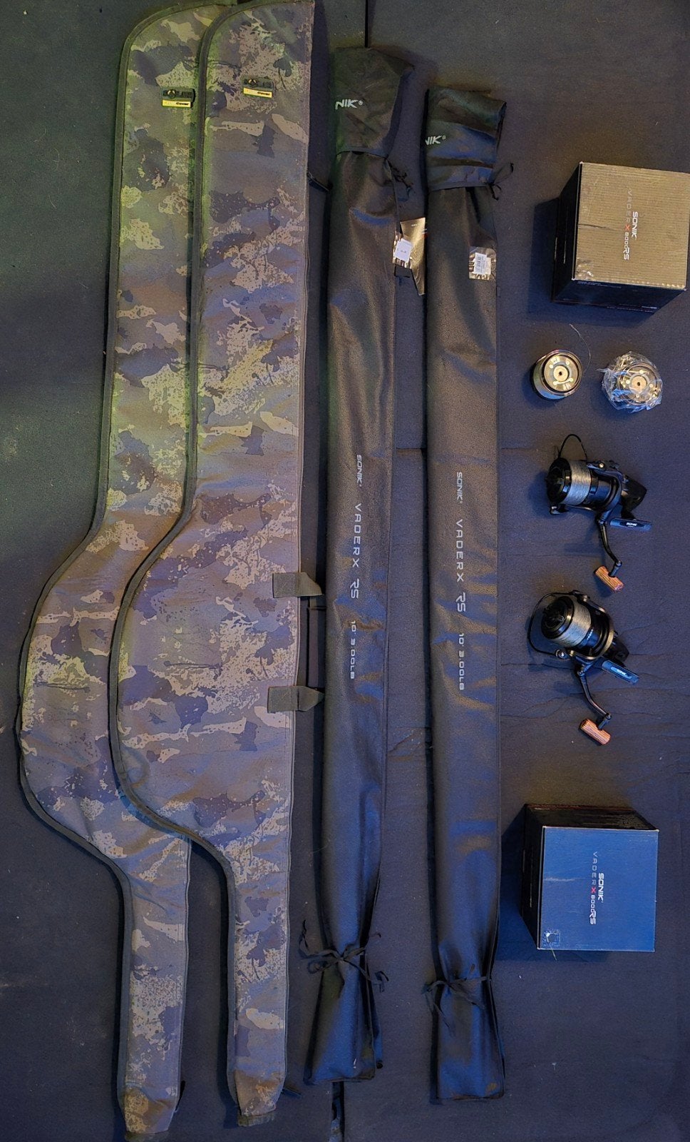 Sonik Karperset, bigpit molen, sleeves en hengels10ft 3LBS, Ophalen, Zo goed als nieuw, Complete set