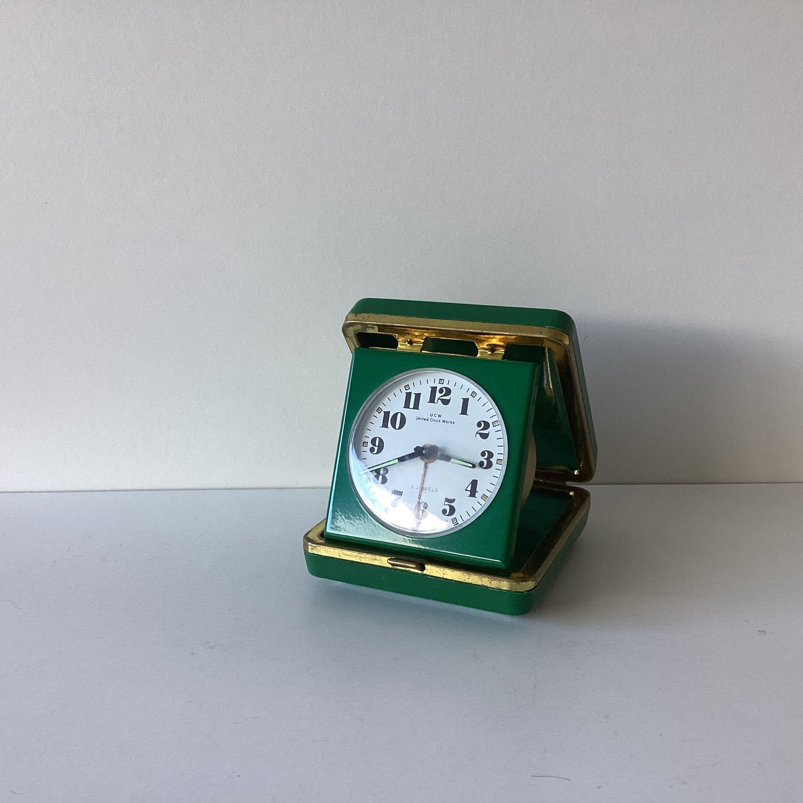Vintage opvouwbare reiswekker U.C.W Unitec ClockWorks, Ophalen of Verzenden, Zo goed als nieuw