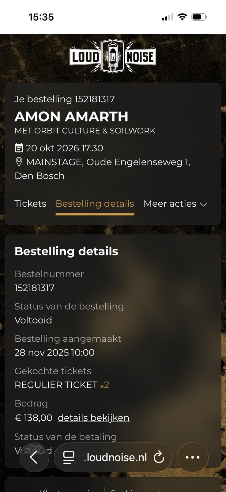 2 tickets Amon Amarth 20 oktober, Twee personen