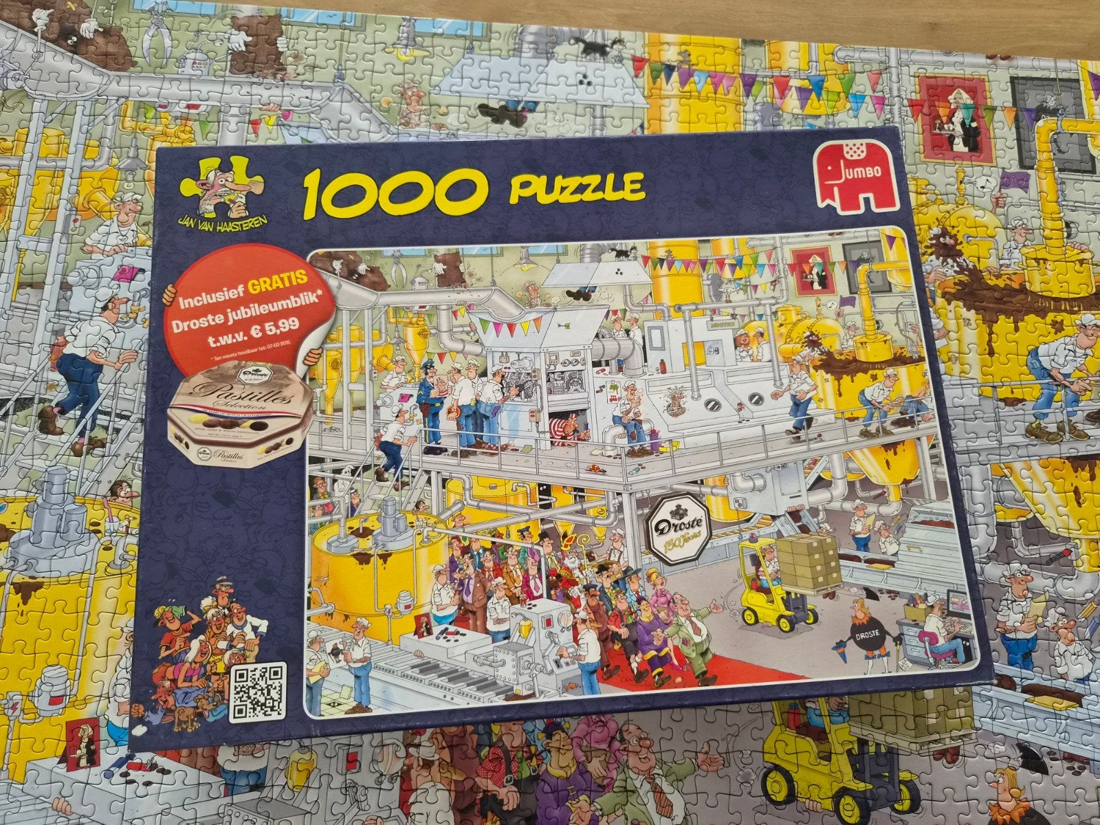 Jan van Haasteren Droste Chocoladefabriek 1000 stukjes, Hobby en Vrije tijd, Ophalen, 500 t/m 1500 stukjes, Zo goed als nieuw