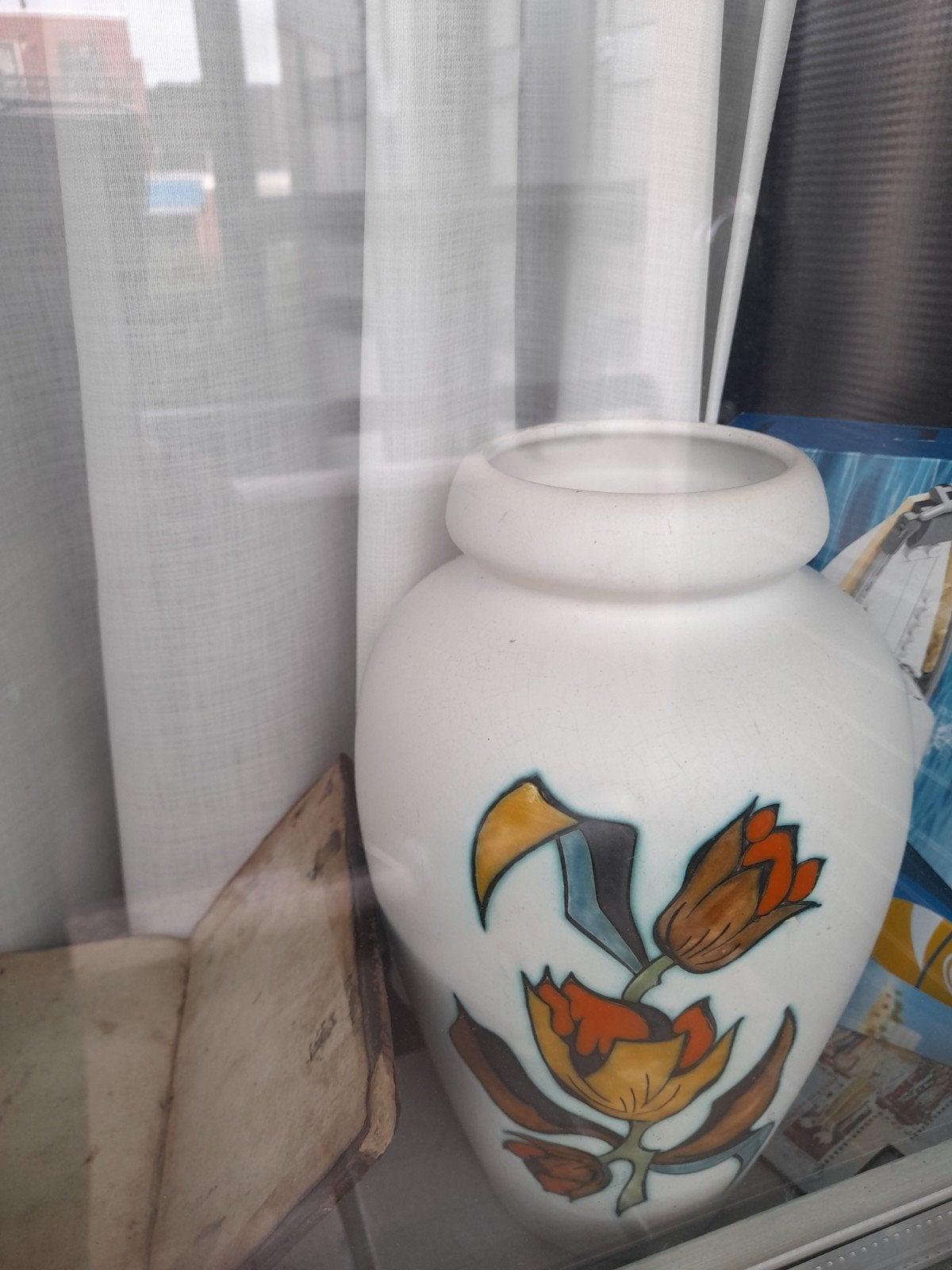 Vintage Gouda vaas met bloemmotief, jaren '60, Ophalen of Verzenden