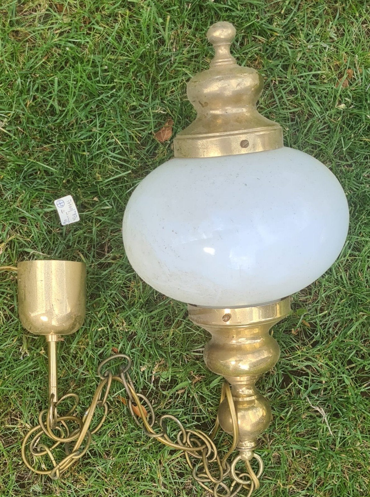 Vintage messing hanglamp met opaline glas, Ophalen