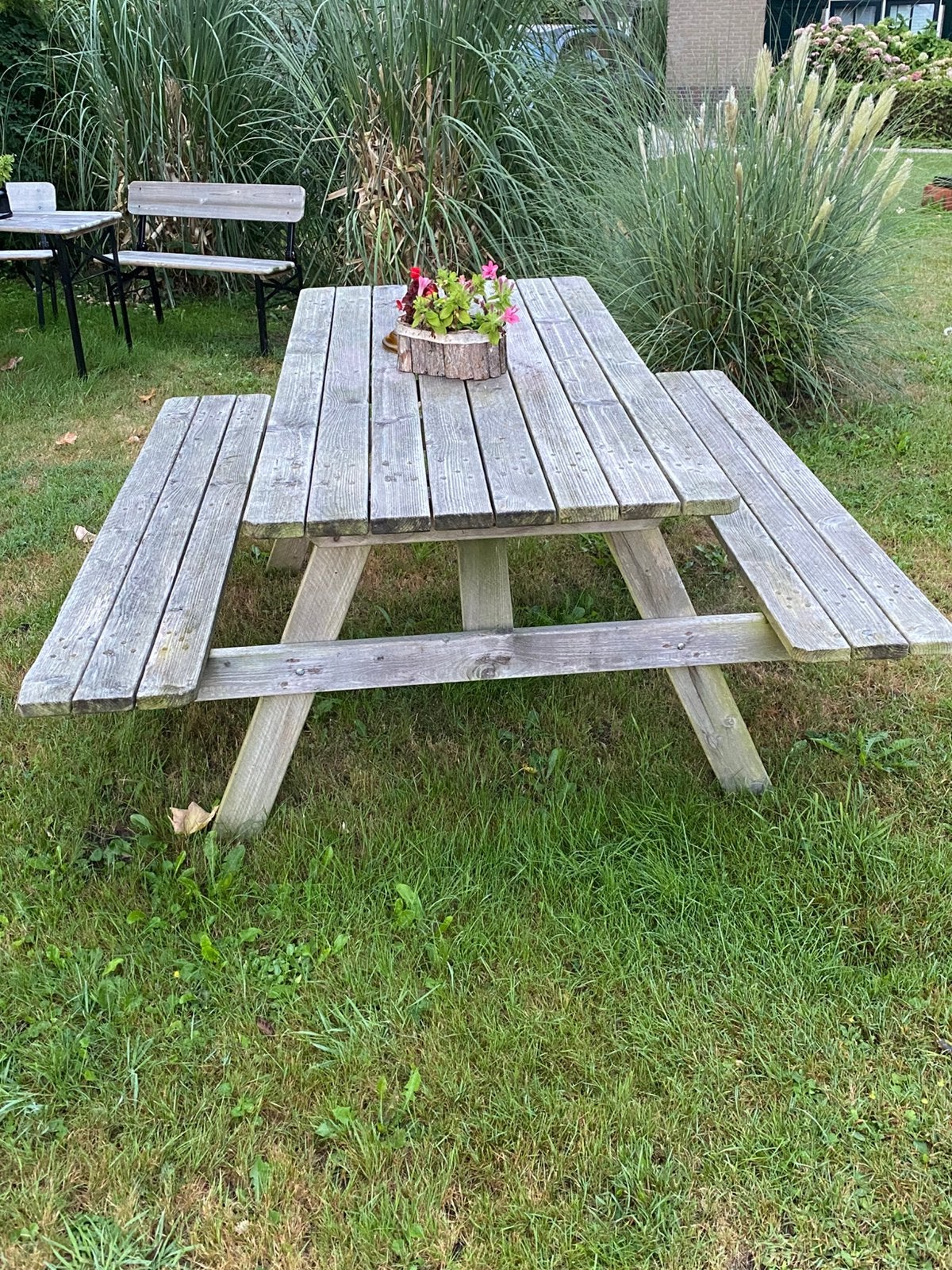 Robuuste houten picknicktafel voor tuin of terras, Ophalen, Gebruikt, Rechthoekig, Hout