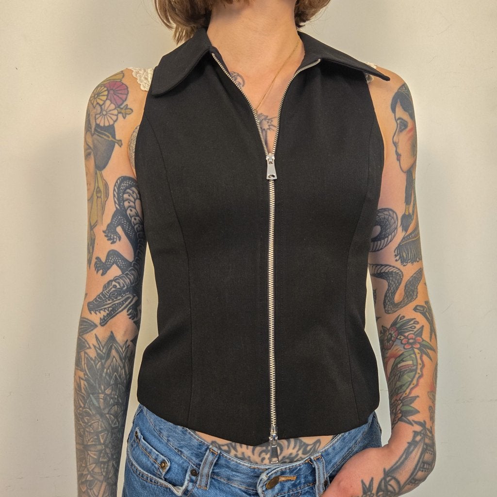 Zara Zwarte Mouwloze Top Met Rits Dames XS, Kleding | Dames, Tops, Ophalen of Verzenden, Zo goed als nieuw, Maat 34 (XS) of kleiner