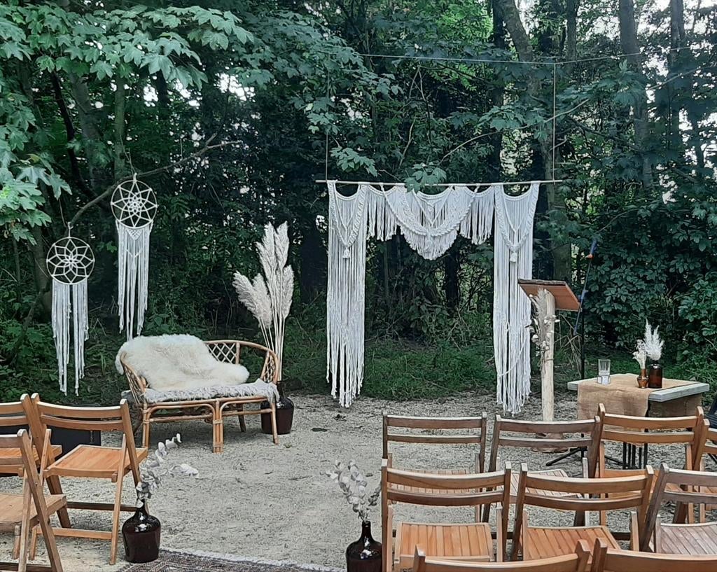 Macrame backdrop voor bruiloft of evenement, Huis en Inrichting, Beige, Boho, Ophalen of Verzenden, Zo goed als nieuw