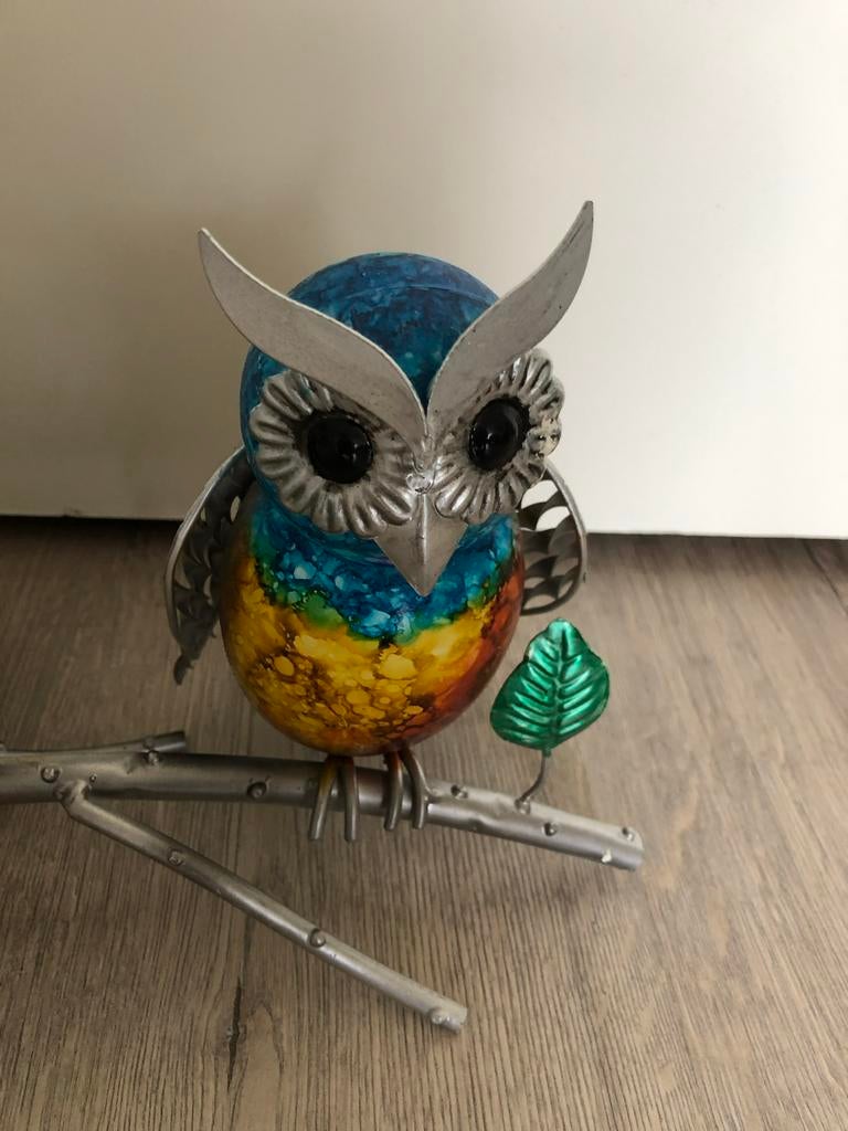 Decoratieve Uilen op Tak - Metaal, Meerkleurig, Meerkleurig, Ophalen of Verzenden, Zo goed als nieuw, Metaal