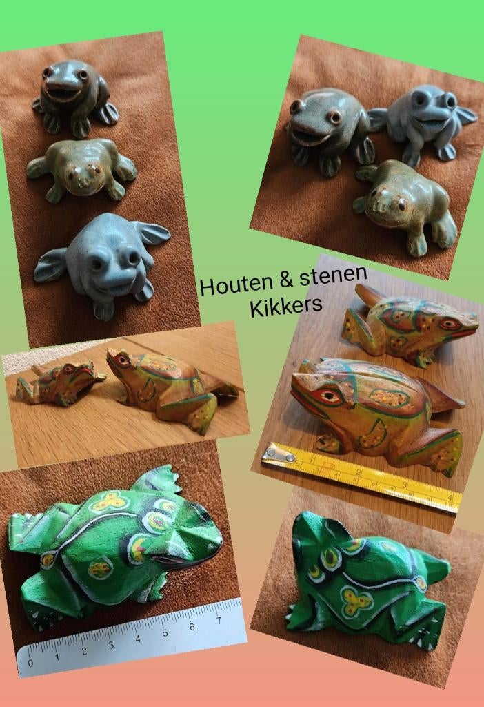 Kikker beeldjes & houtsnijwerk kikkers, vintage decoratie!, Ophalen of Verzenden, Zo goed als nieuw, Dier