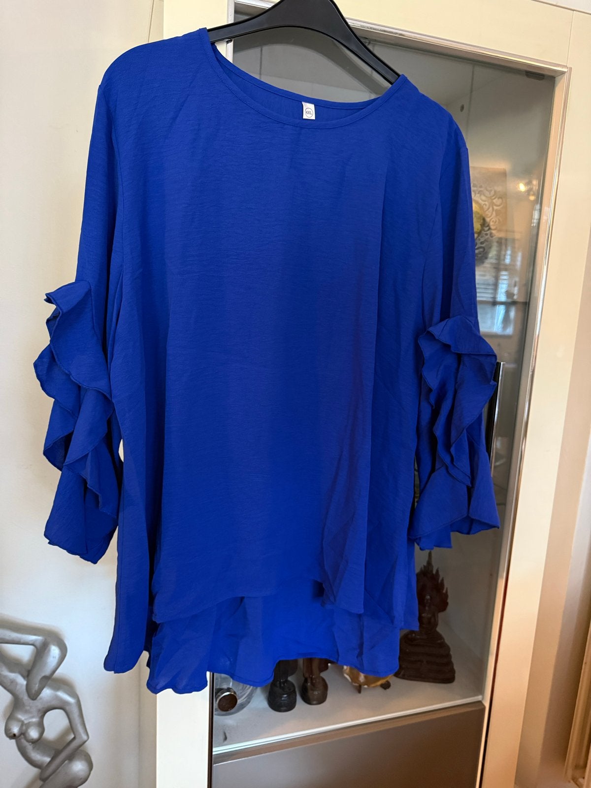Chic Me Kobaltblauwe Tuniek 4XL met Ruches, Kleding | Dames, Grote Maten, Ophalen of Verzenden, Nieuw, Blauw, Blouse of Tuniek