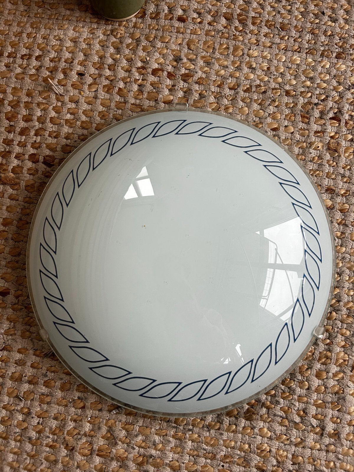 Witte plafondlamp met blauw decor, Huis en Inrichting, Ophalen, Gebruikt, Glas, Wit