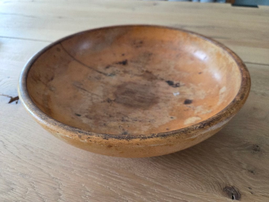 Vintage houten ronde schaal Woodpecker Ware Japan, Antiek en Kunst, Ophalen of Verzenden