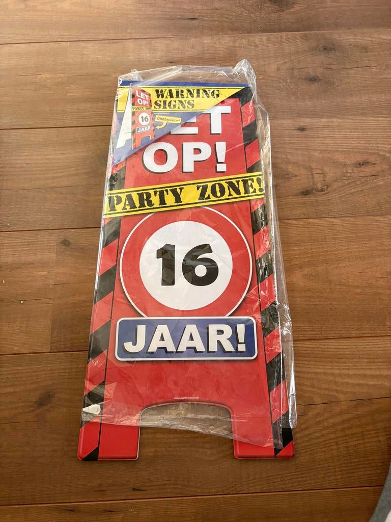 Verjaardag bord 16 jaar - Let op! Party Zone!, Ophalen, Nieuw, Versiering, Verjaardag