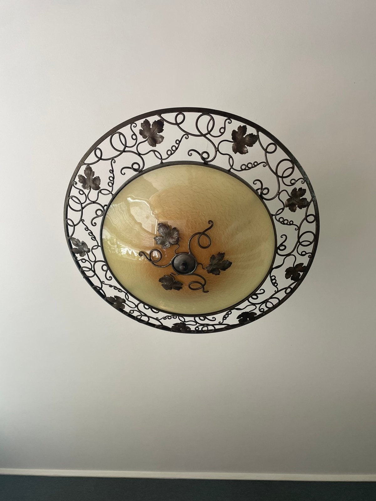 Prachtige Grote brocante plafonniere, Huis en Inrichting, Lampen | Plafondlampen, Ophalen, Zo goed als nieuw, Glas