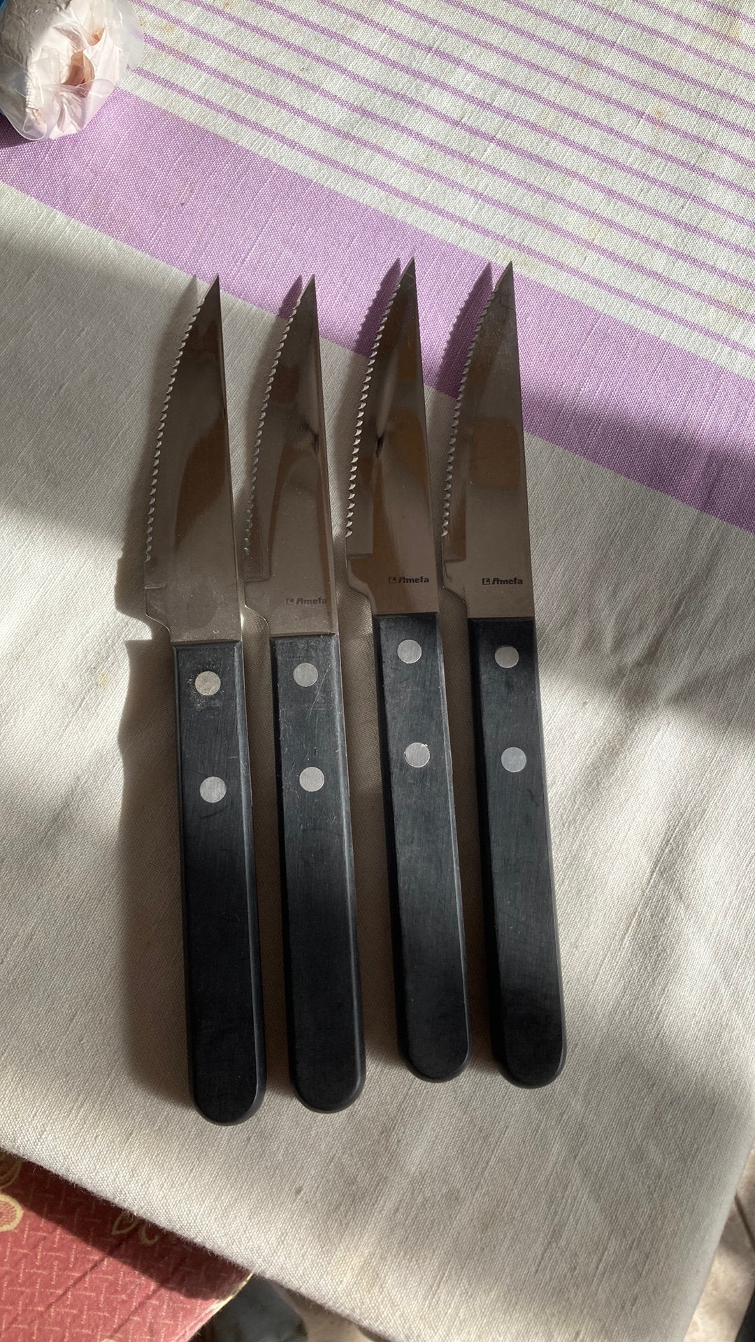 4x steak pizza mes, Huis en Inrichting, Los bestek, Ophalen of Verzenden, Zo goed als nieuw, Amefa