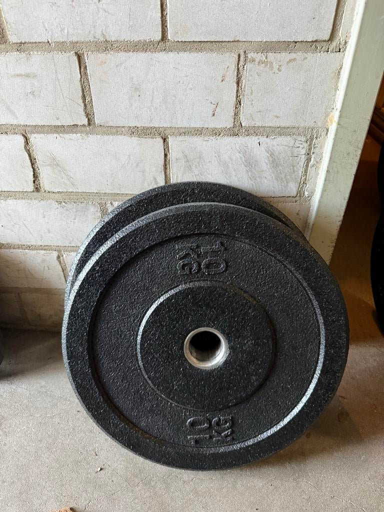 Setje 10 kg bumperplates, Ophalen, Zo goed als nieuw, Armen, Halterschijven