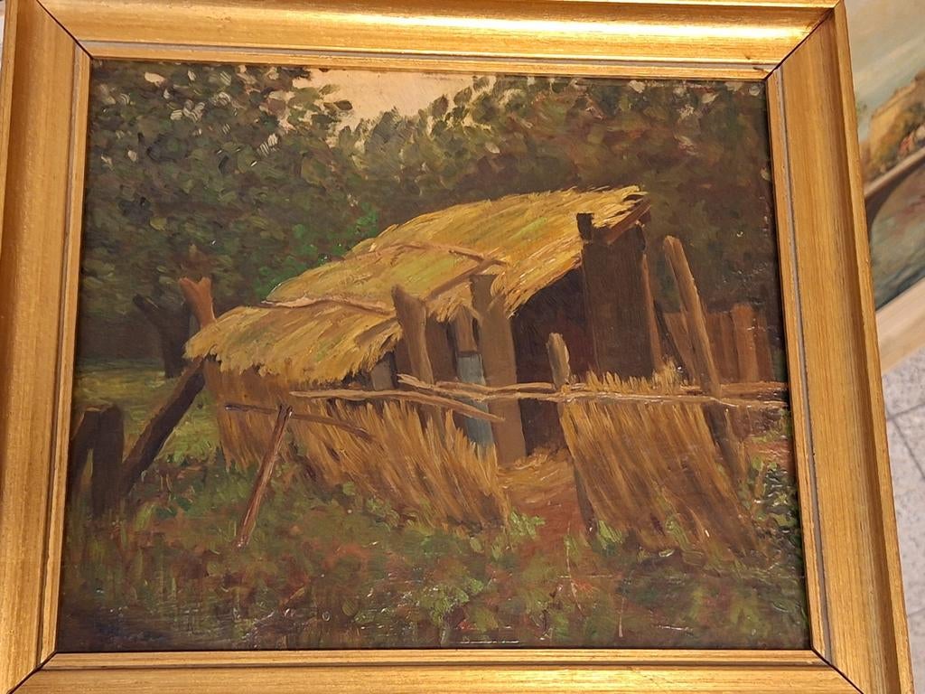 Schilderij Haagse School - Landschap met hut, Ophalen of Verzenden