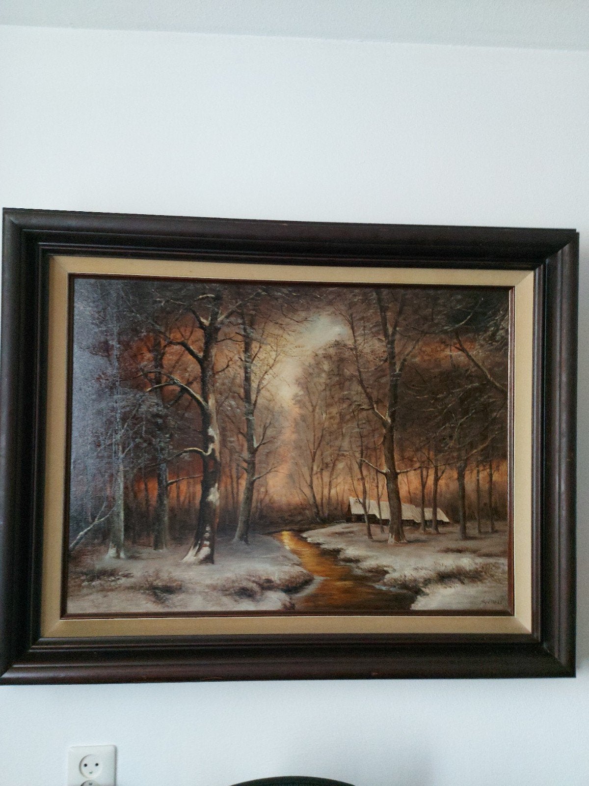 100 bij 80 cm  schilderij  van A Giebels. Winter aanzicht., Antiek en Kunst, Ophalen