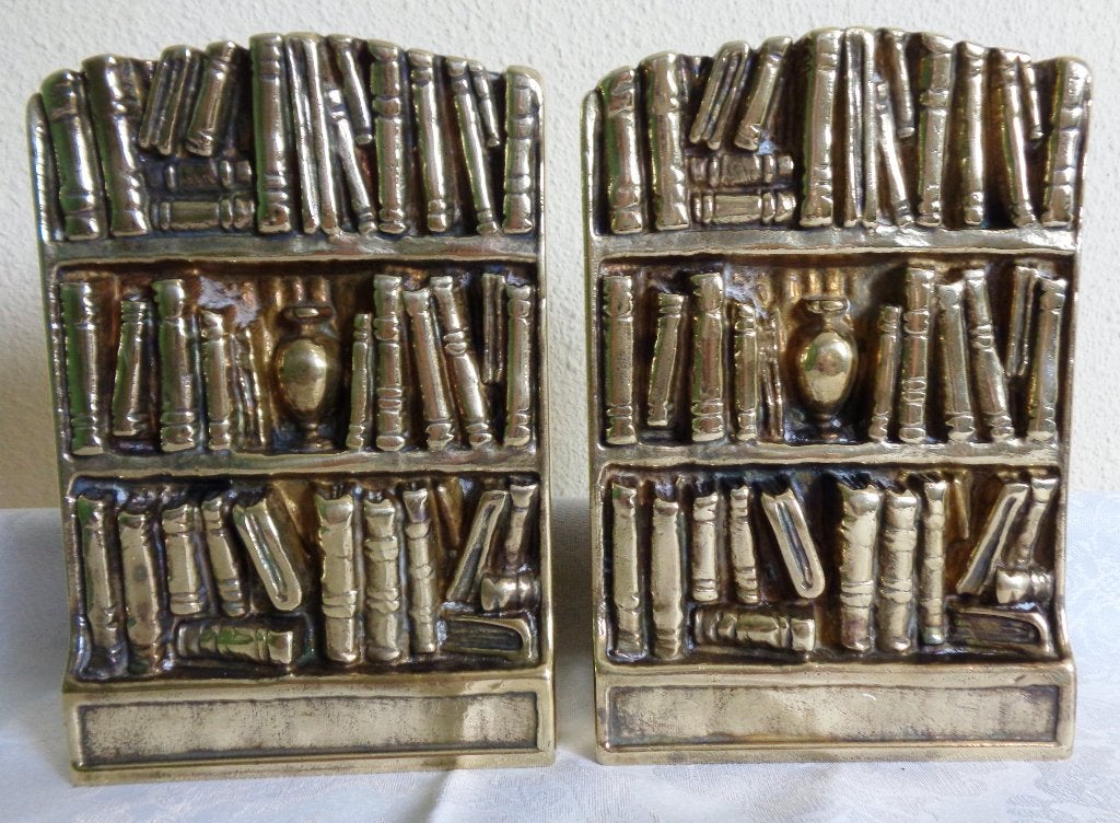 Vintage bronzen boekensteunen - Boekenkast design, Ophalen of Verzenden, Gebruikt