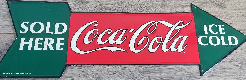 Vintage Metalen Coca-Cola Reclamebord (Pijl) 68x22cm, Verzenden, Zo goed als nieuw, Reclamebord