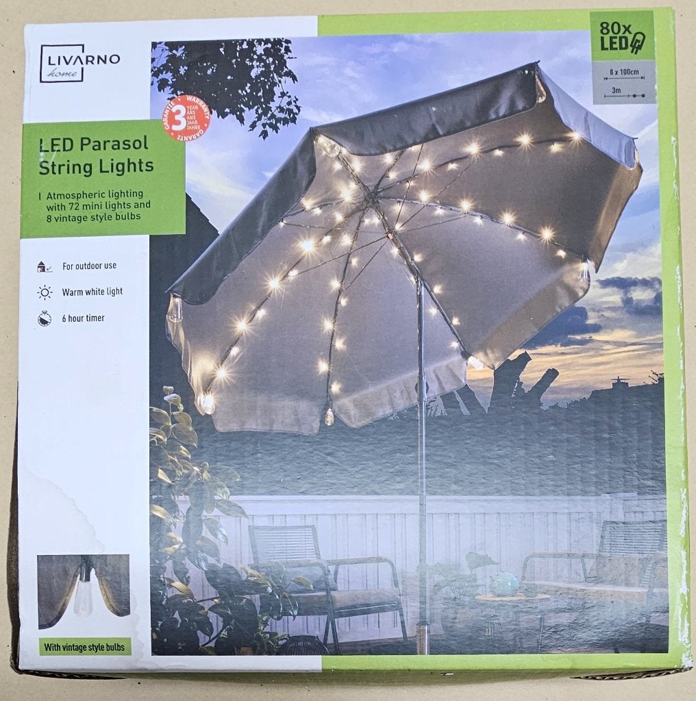 Livarno Home LED Parasolverlichting – Nieuw in gesloten doos, Led-lamp, Overige fittingen, Ophalen of Verzenden, Warm wit