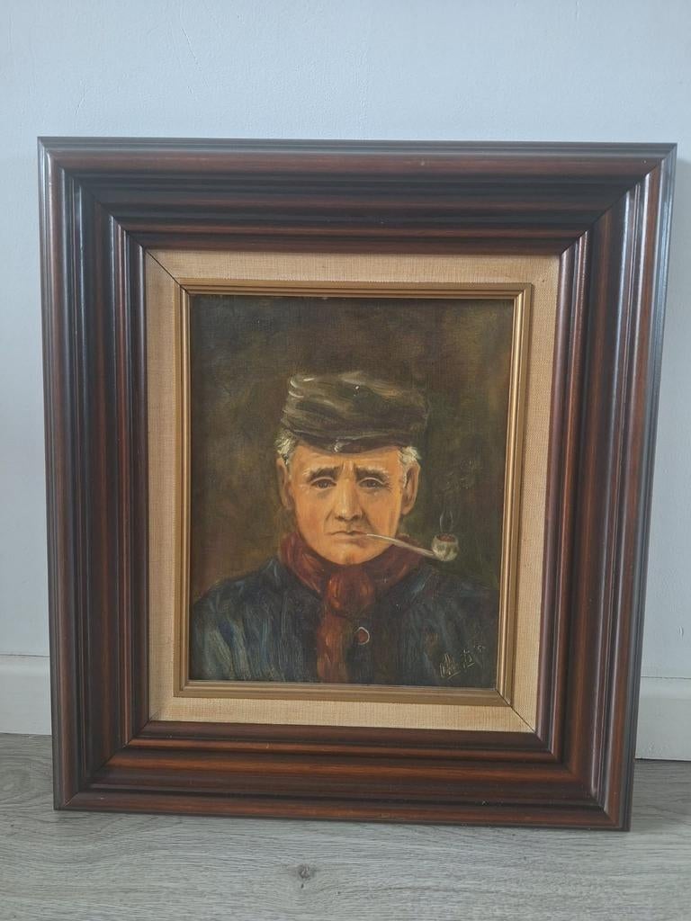 Olieverfschilderij: Man met Pijp - Klassiek Portret, Ophalen of Verzenden