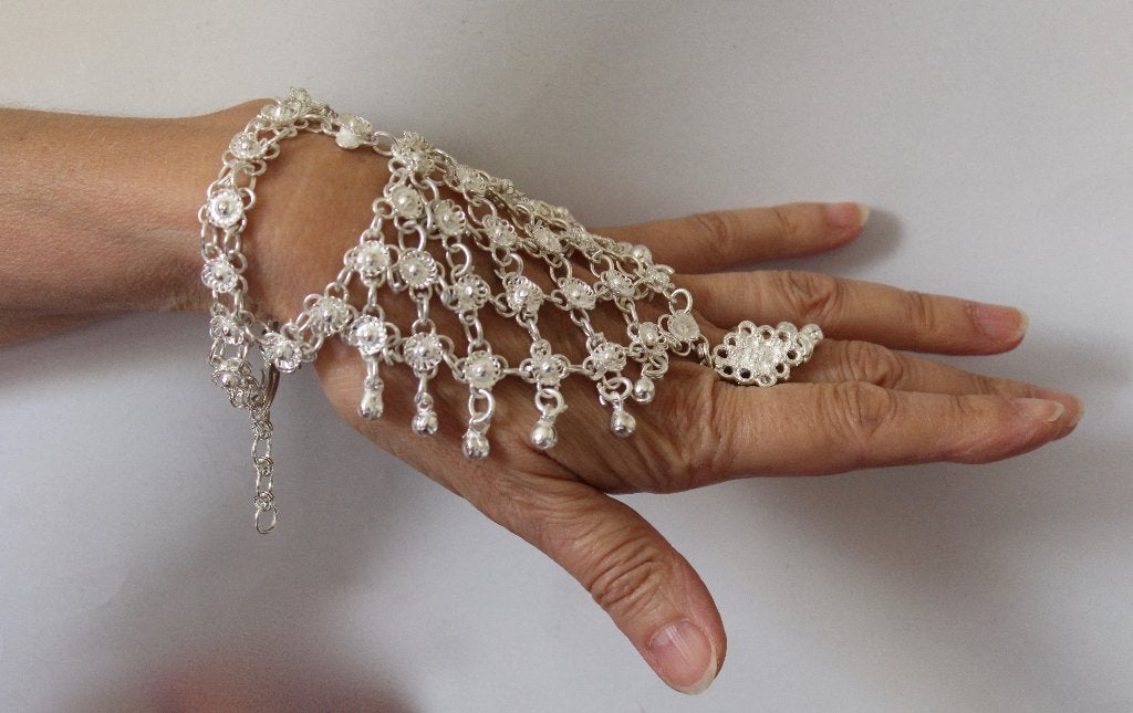 Handsieraad ZILVER India bohemian chique hindoestaans armcuf, Overige materialen, Nieuw, Ophalen of Verzenden, Met bedels of kralen