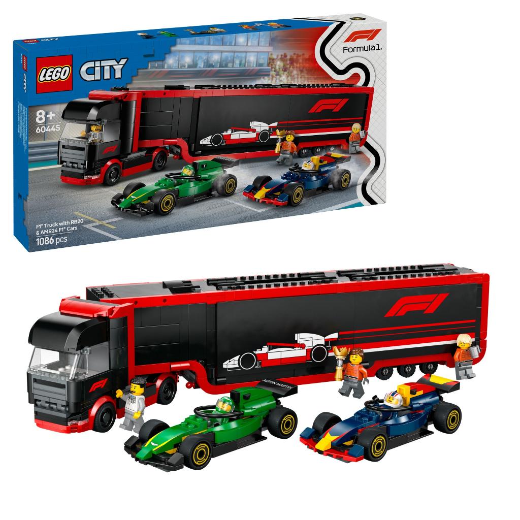 LEGO City 60445 F1 Truck met RB20 en AMR24 F1 auto's 1086dlg, Ophalen of Verzenden, Nieuw, Complete set, Lego