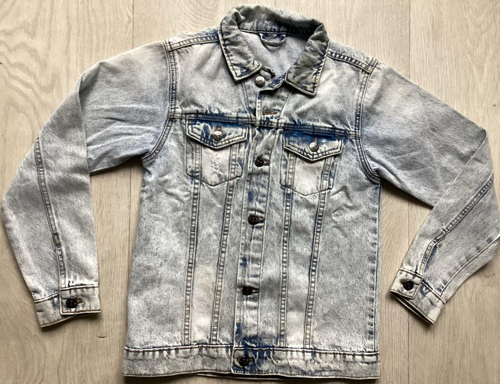 Stoere spijkerjas met acid wash Maat M, Ophalen of Verzenden, Gedragen, Maat 38/40 (M), Blauw