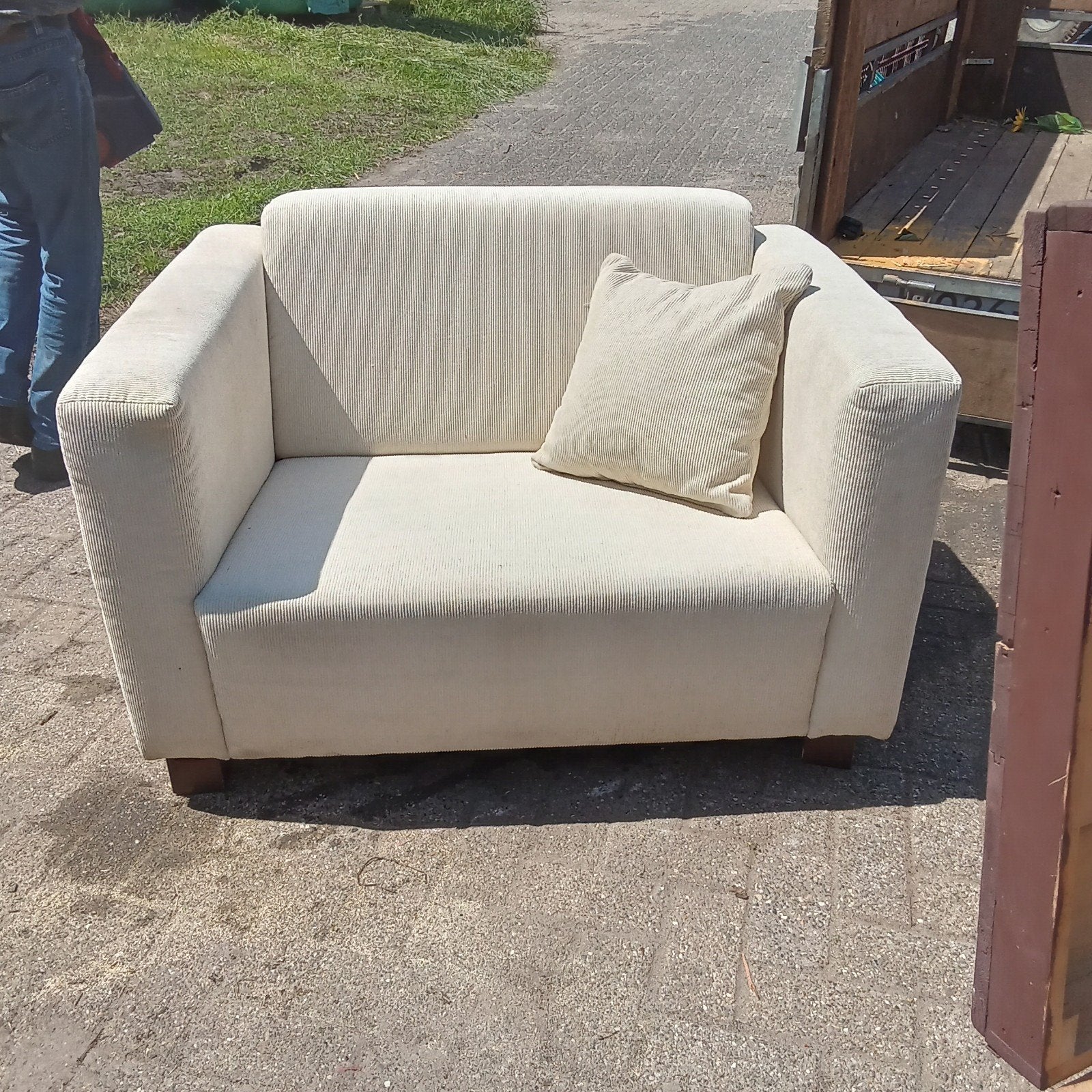 Tweezitsbank, bank  creme  118 l x 85 d x 70 h, Ophalen, Gebruikt, 150 tot 200 cm, Tweepersoons
