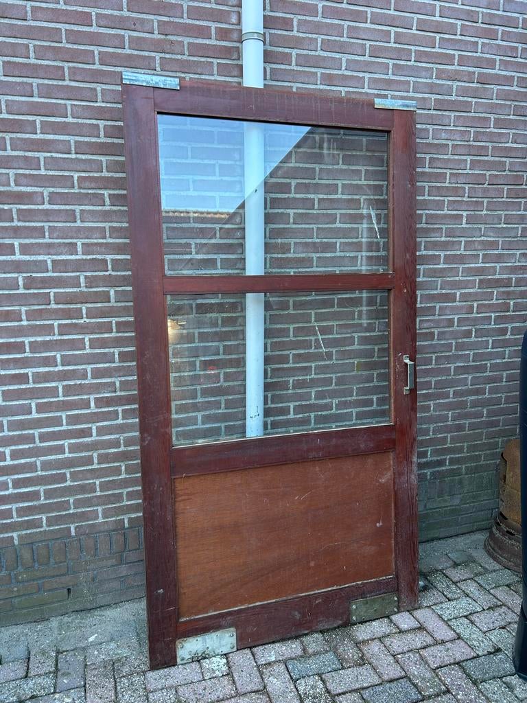 Houten buitendeur met glas, Gebruikt, Buitendeur, Schuifdeur, 200 tot 215 cm