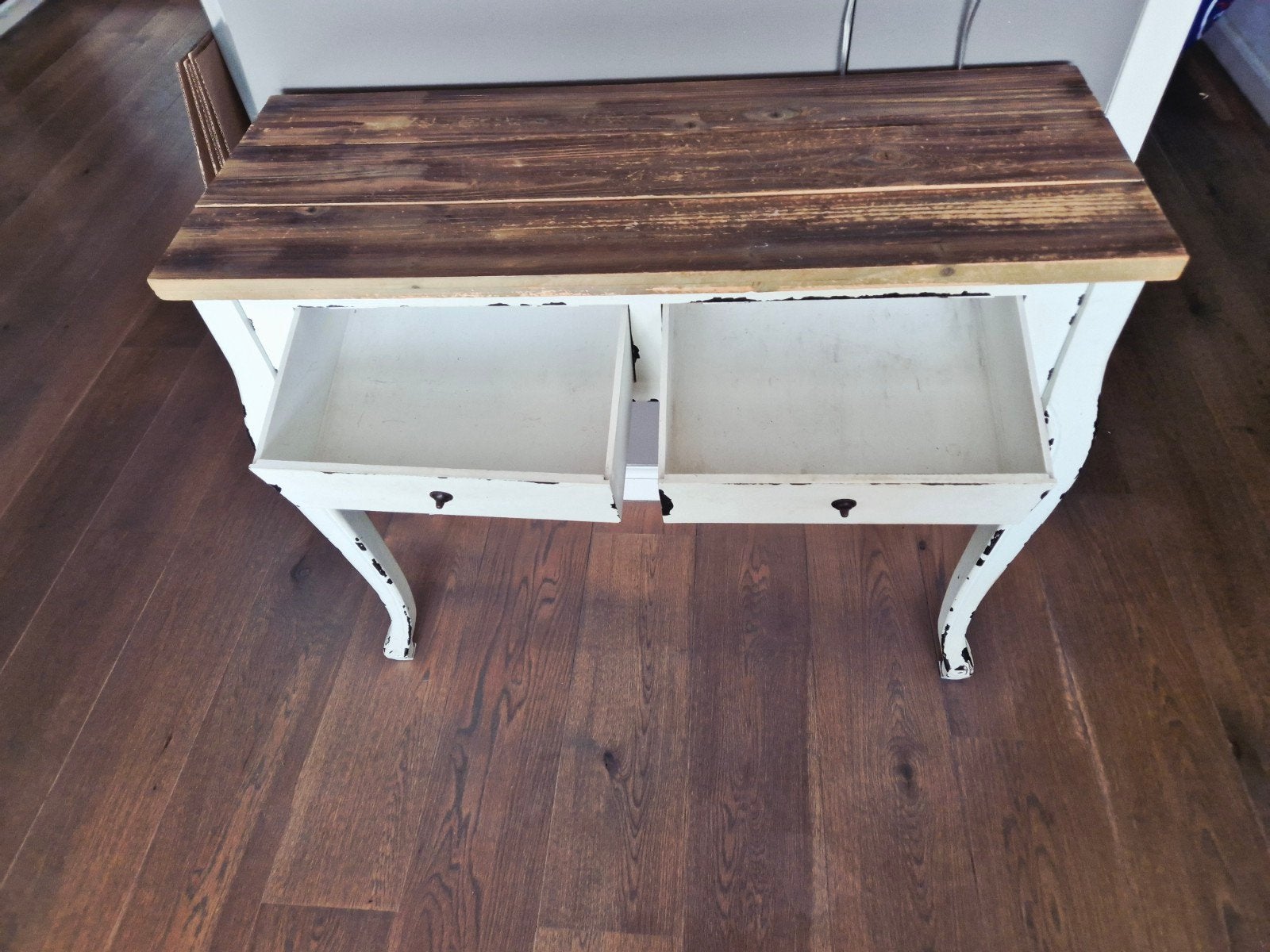 Vintage Console Tafel met Lades - Wit/Hout, Ophalen, Gebruikt, 50 tot 100 cm, Vintage, Landelijk, Shabby Chic