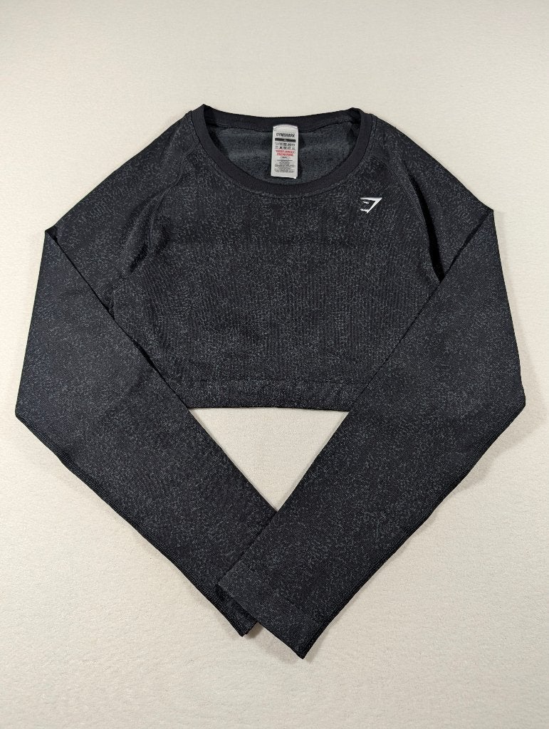 Gymshark Vital Seamless Long Sleeve Crop Top XL - Zwart Marl, Zwart, Maat 46/48 (XL) of groter, Nieuw, Ophalen of Verzenden