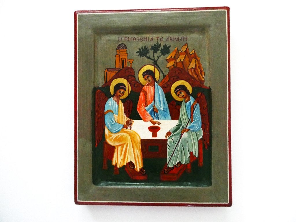 De Heilige Drie Eenheid handgeschilderd aureool goudverguld, Antiek en Kunst, Ophalen of Verzenden
