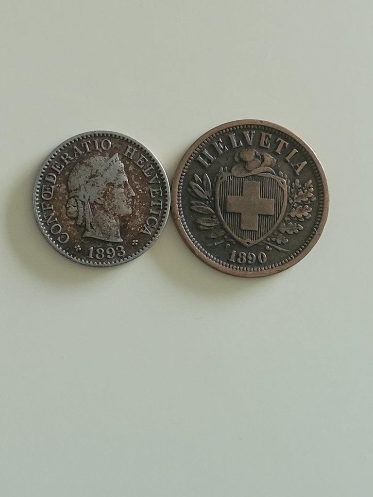 Helvetia 2 coin 1890, 1893, Ophalen of Verzenden