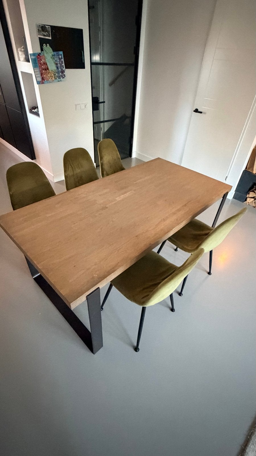 Eikenhouten eettafel met 5 stoelen, Ophalen, Eikenhout, 50 tot 100 cm, Zo goed als nieuw