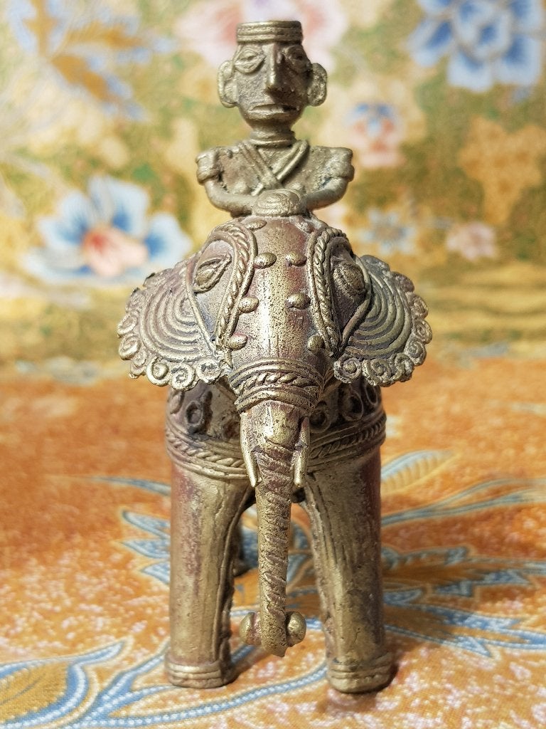 Olifant met berijder mooi antiek brons beeldje uit India., Handgemaakt, India, Ophalen of Verzenden, Brons