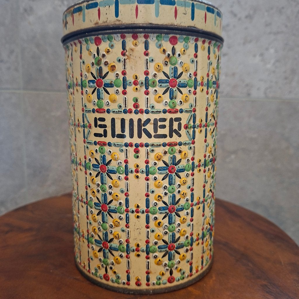 Vintage mozaïek suikerblik, Ophalen of Verzenden, Gebruikt, Suiker, Overige merken