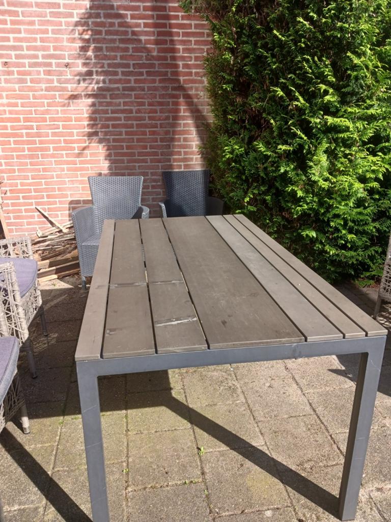 Donkergrijze composiet tuintafel 160 x 90 cm, Ophalen, Gebruikt, Rechthoekig, Overige materialen