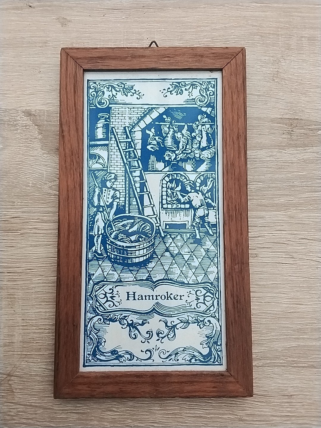 Delfts Blauw Tegeltableau 'Hamroker' in Houten Lijst, Ophalen of Verzenden