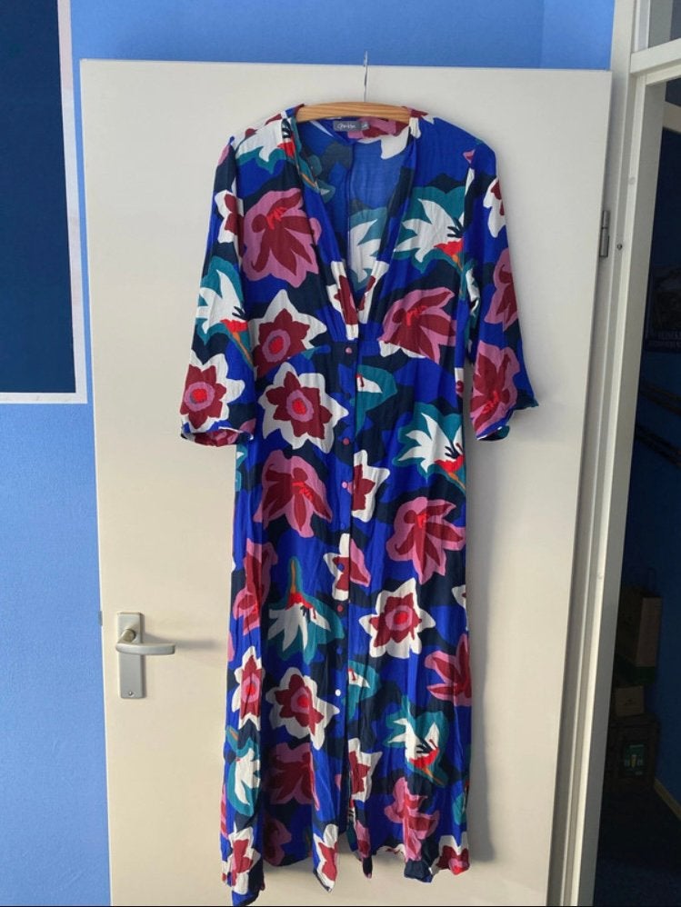 Prachtige jurk van Geisha kleurrijk maat L, Kleding | Dames, Jurken, Blauw, Maat 42/44 (L), Ophalen of Verzenden, Zo goed als nieuw