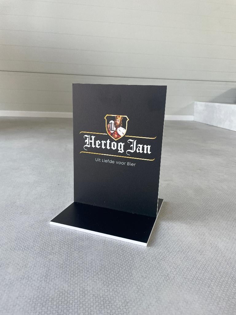 Display Hertog Jan 15x21cm, dubbelzijdig bedrukt, prijskaart, Ophalen of Verzenden, Nieuw, Reclamebord