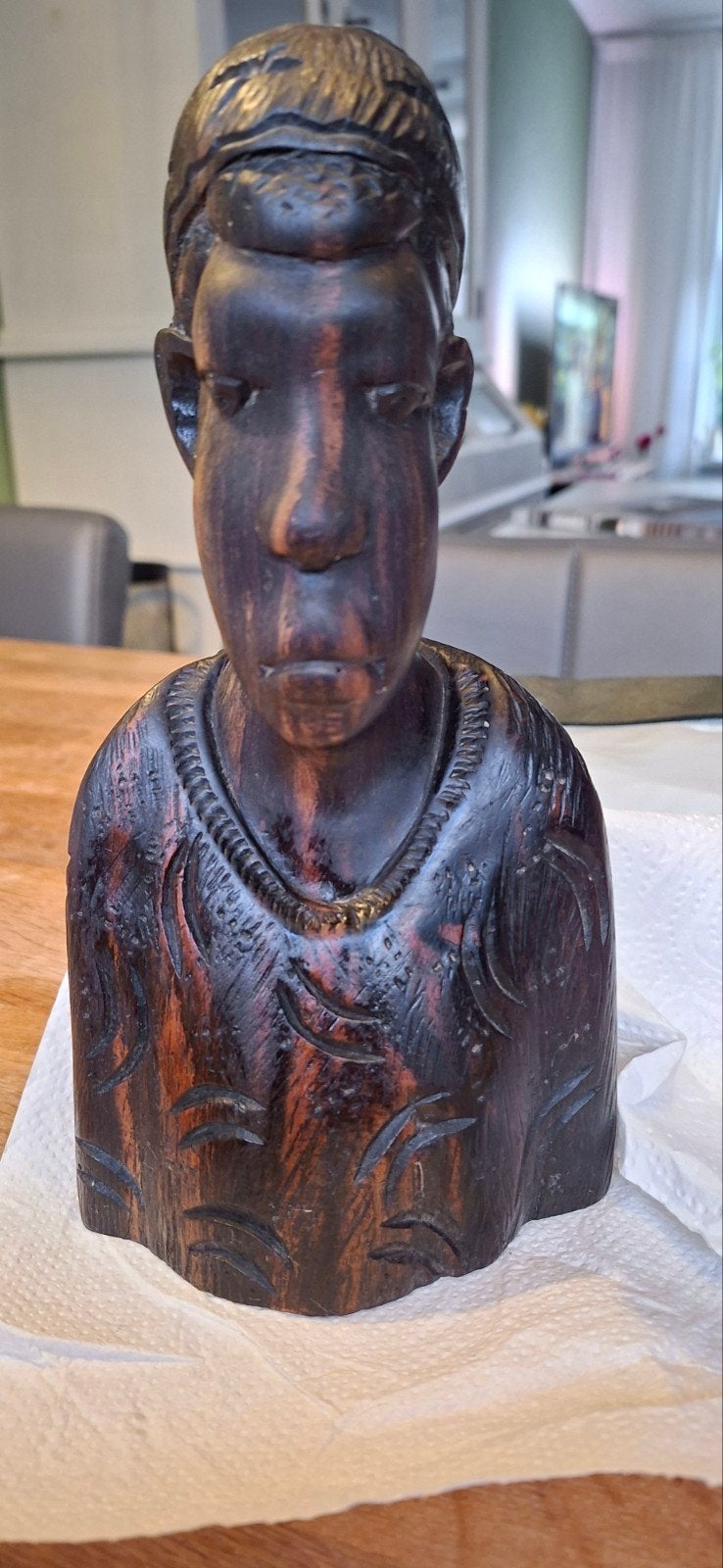 Houten Buste Afrikaanse Man - Handgesneden Kunstwerk, Buste, Ophalen of Verzenden, Handgemaakt, 20 - 50 cm