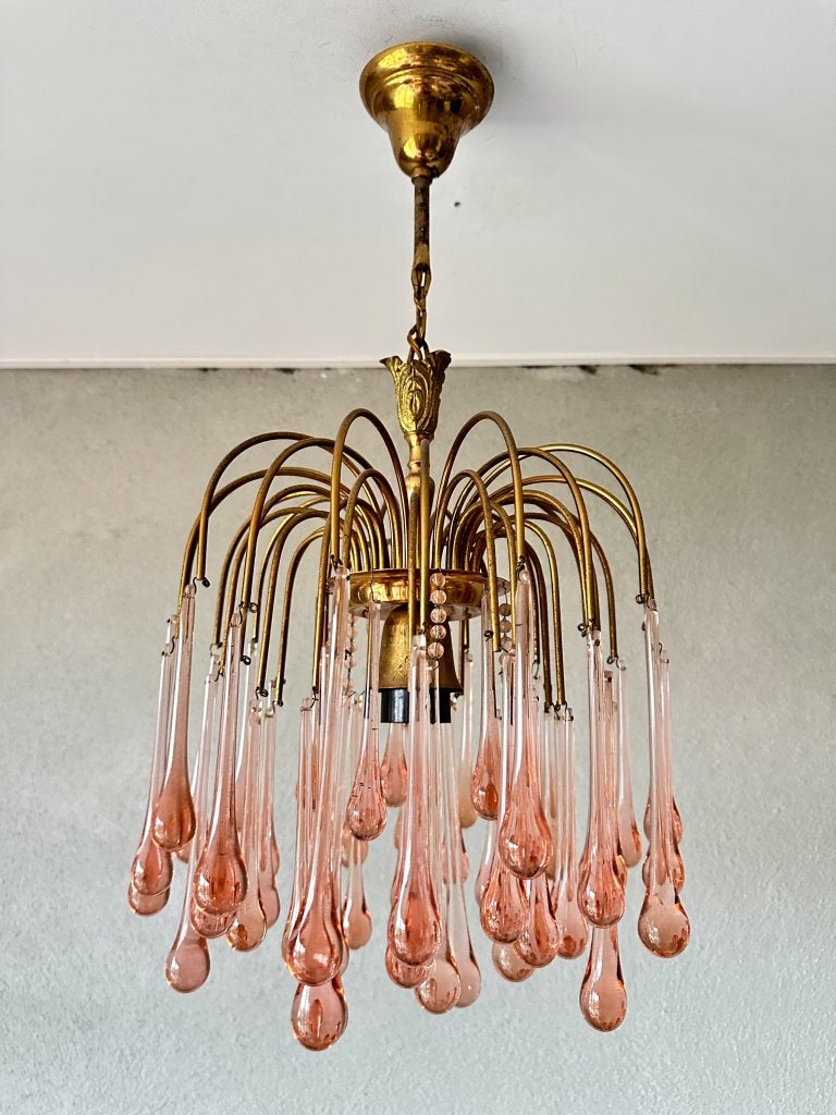 Vintage pink teardrop kroonluchter, Huis en Inrichting, Lampen | Kroonluchters, Niet ingevuld, Gebruikt, Niet ingevuld, Niet ingevuld