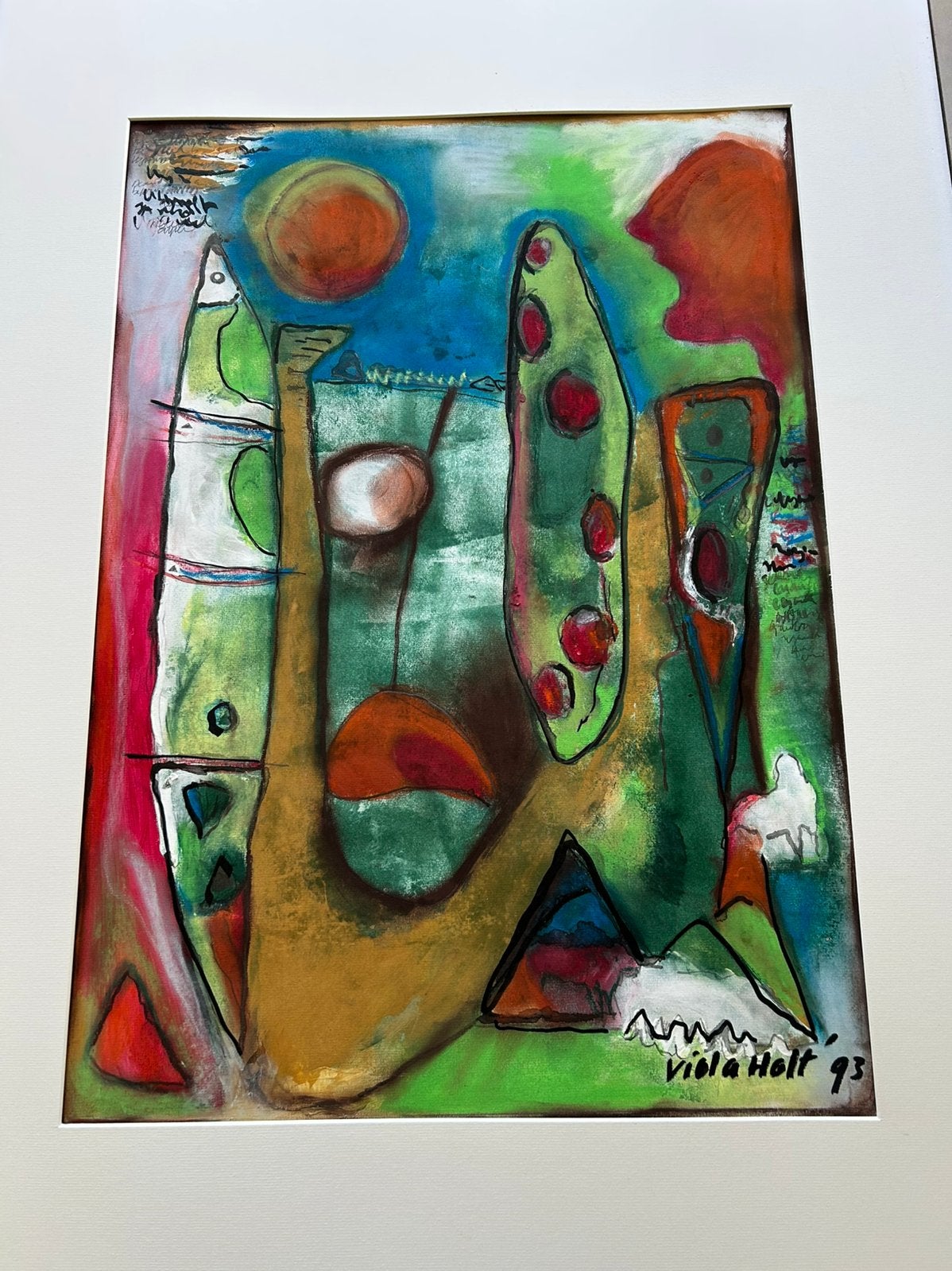 Origineel schilderij Viola Holt – “Uganda I” (1993), Antiek en Kunst, Ophalen, Abstract, Acrylverf, Papier/karton