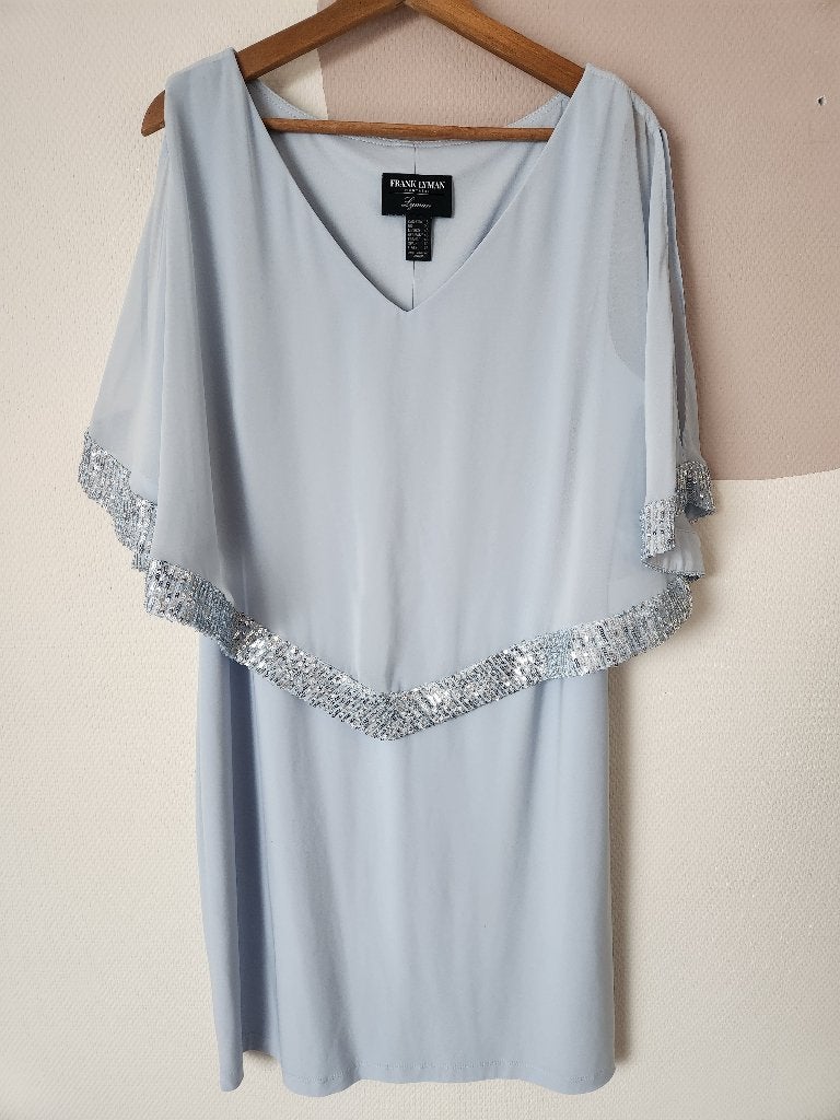 Frank Lymann - blauw/glitter jurk - 20, Kleding | Dames, Frank Lymann, Blauw, Maat 46/48 (XL) of groter, Ophalen of Verzenden