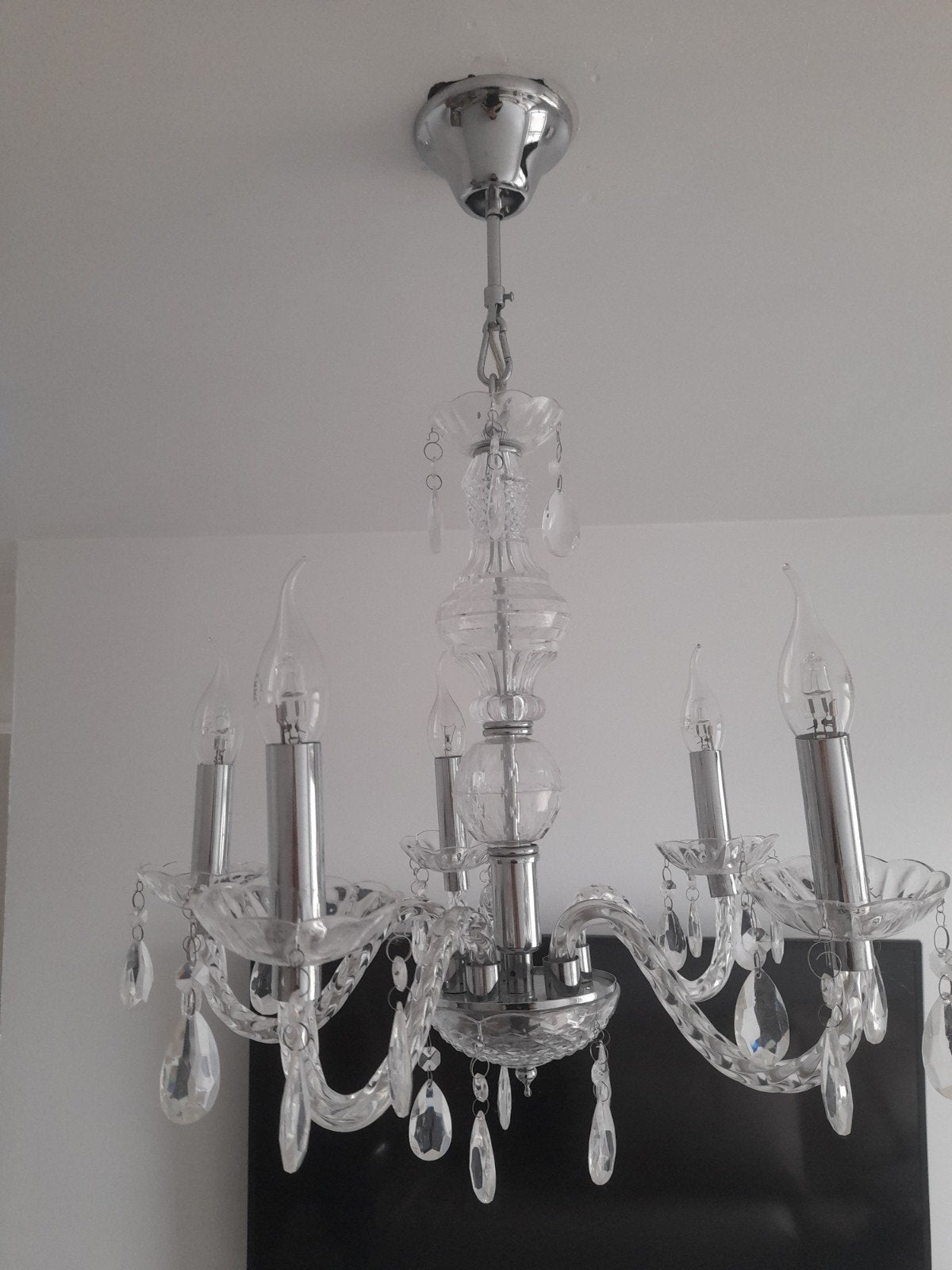 ​Mooie glazen kroonluchter (5-arms) met glazen druppels, Ophalen