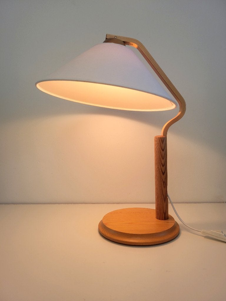 Vintage grenen tafellamp van Solbackens AB, Zweden 1970, 49 cm, Bureaulamp, Gebruikt, Overige merken